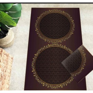 Alfombra de Oración Color Borgoña: Tapete Religioso con Detalles Dorados, Lavable a Máquina, Alfombra Delgada No Tejida - Product Image 4