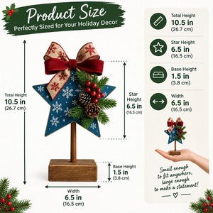 Ornement de table flocon de neige bleu, support de sapin de Noël, ruban, nœud, pomme de pin, baies rouges, centre de table de Noël, décoration de bureau - Product Image 4