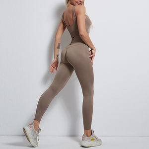 Ensemble de vêtements de yoga respirant en deux pièces à motif uni personnalisé pour femmes, matière de haute qualité en élasthanne/nylon - Product Image 3