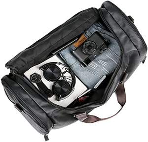 Bolso de Viaje Unisex de cuero genuino para adultos, duradero, impermeable, para fin de semana, equipaje de noche, estilo informal, cremallera, patrón de logotipo, bolso de mano - Product Image 2