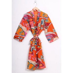 Ropa de Dormir para Mujer, Estilo Vintage, Hecha a Mano, Acolchada Kantha, 100% Algodón, Floral, Transpirable, para Verano - Product Image 5