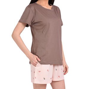 Ensemble deux pièces pour femmes, coupe ajustée, 100% coton, ensemble personnalisé de couleur unie, tenue d'été, short et haut, prix de gros - Product Image 3
