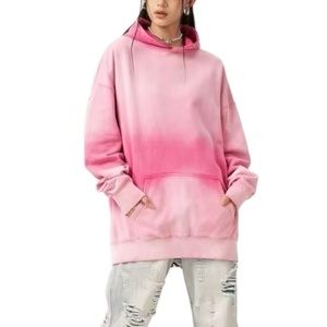 เสื้อมีฮู้ดผ้าฝ้ายฟอกสีไล่ระดับสี2025โอเวอร์ไซซ์เสื้อมีฮู้ดแบบสวมหัวสีล้วนทรงโอเวอร์ไซส์ - Product Image 2