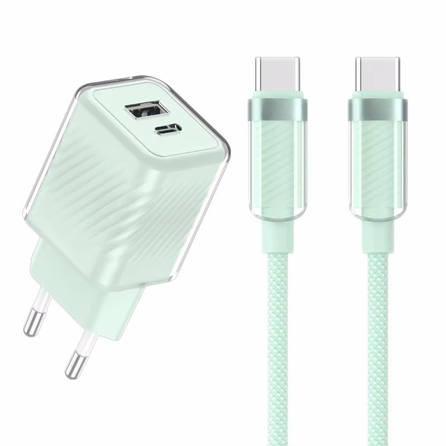 Gan 20W PD Fast Charging USB-C Wall Charger Transparent Design Aluminum Alloy Type-C 5V/2A Mobile Phones Gift Box