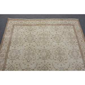 พรมขนสัตว์สีเบจสีน้ำตาล6x9ft แฮนด์เมดสไตล์คลาสสิกงานเย็บปะติดด้วยสี่เหลี่ยมผืนผ้าแบบตุรกีสำหรับห้องนั่งเล่นยางข้างเตียงสำหรับวัยรุ่น - Product Image 5