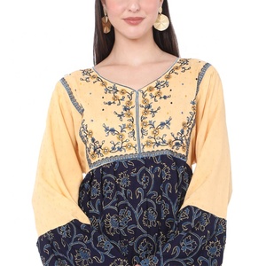 Alto estilo bordado árabe Farashah Jalabiya Kaftan vestidos coloridos impresos rayón viscosa adultos fiestas ropa informal - Product Image 4