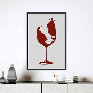 Toile romantique avec motif de couple en verre Wine ArtWok - Décoration d'amour moderne imprimée, encadrée en noir - Product Image 1