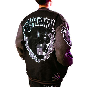 Vintage Letterman Baseball <b>Football</b> Winter Jacket Men Wholesale Streetwear Coats Chenille Embroidery <b>Canvas</b> Waterproof Front - Product Image 4