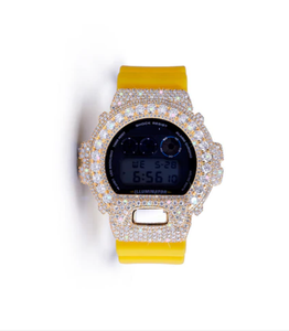 Reloj de Cuarzo de Lujo de Acero Inoxidable con Correa Amarilla Brillante Dorada, Caja Redonda, Movimiento Suizo, Unisex - Product Image 1