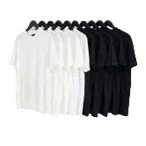 T-shirt vierge 140gsm T-shirt en tissu jersey 100% coton Impression Logo personnalisé sans étiquette T-shirts blancs et noirs unis pour hommes - Product Image 1