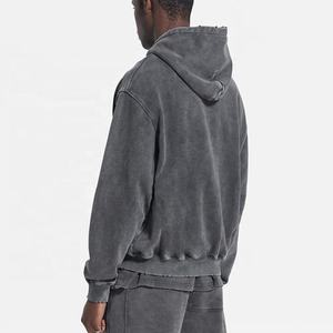 Sweat à capuche zippé vintage personnalisé avec lavage à l'acide Sweats à capuche surdimensionnés de qualité supérieure avec conception d'épaule tombante pour hommes Vêtements d'extérieur décontractés d'hiver - Product Image 4
