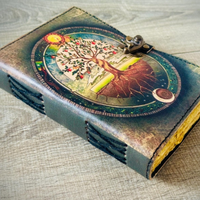 Carnet en cuir Arbre de Vie, carnet de croquis et livre de sorts fait main, papier à bords festonnés, 200 pages, Grimoire vintage