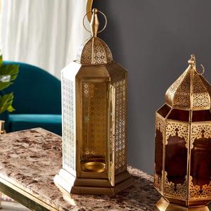 <b>Brass</b> Metal Tall Moroccan <b>Lantern</b> with Glass Panels Intricate Cutwork Warm Ambient Glow for Luxury Home Decor and Gifting - Product Image 2