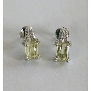 Pendientes de Cuarzo Limón Corte Esmeralda con Diseño Religioso, Animal y Geométrico, de Aleación de Latón y Zinc, con Circonita y Perla, Ideales para Fiestas - Product Image 1