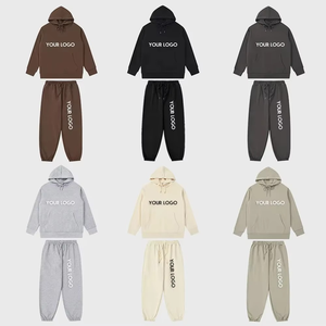 Conjunto de chándal unisex con logotipo personalizado de dos piezas con capucha y pantalones de chándal para correr para hombres y mujeres - Product Image 1