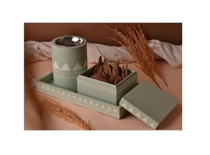 เตาบาคูร์พร้อมที่คีบและถาดเตาไม้สีน้ำเงินเข้มงานทำด้วยมือ - Product Image 5