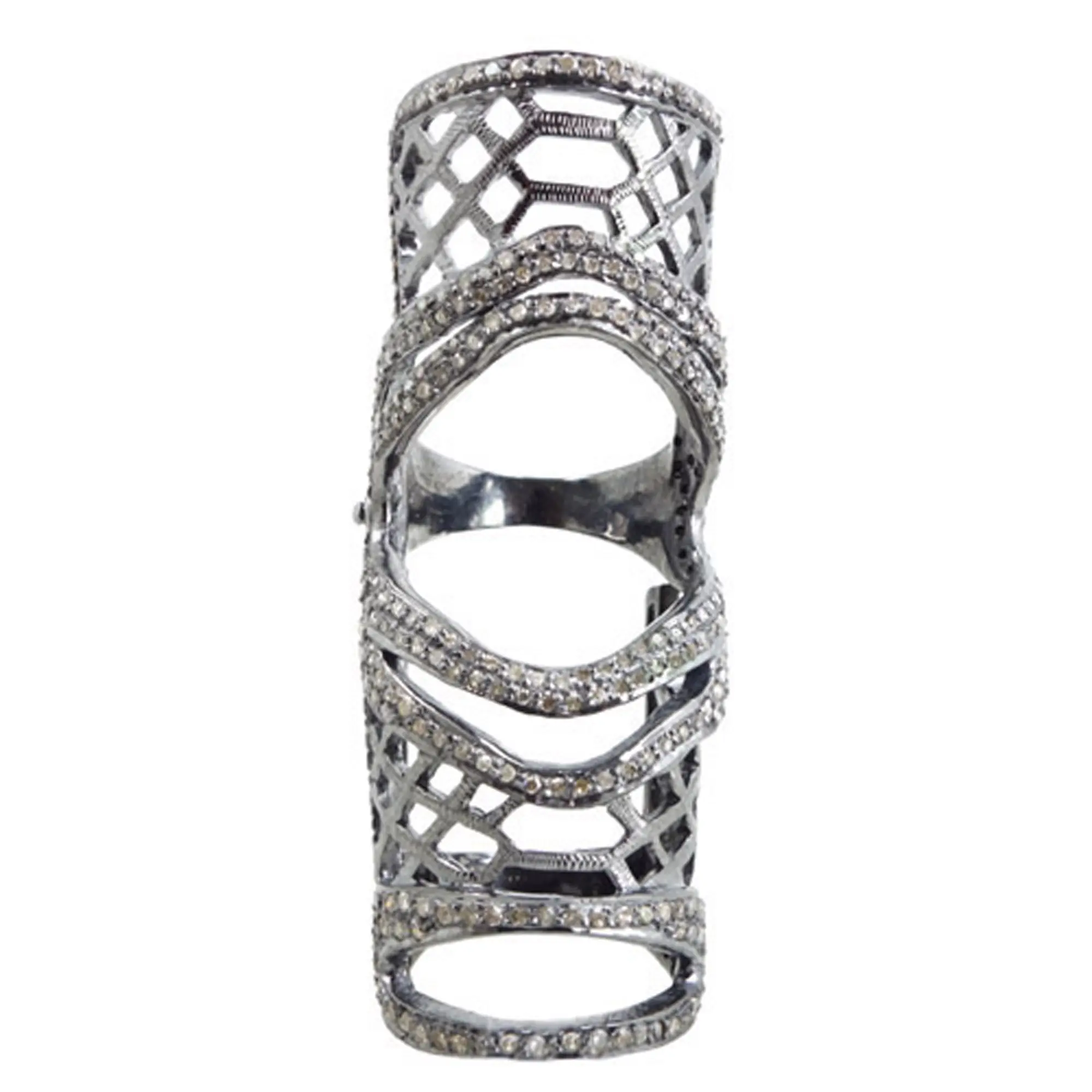 925 Sterling Silver dan 14K Kuning Emas Jari Penuh Knuckle Mode Cincin Pertunangan Perhiasan Perak Berlian Perhiasan Produsen