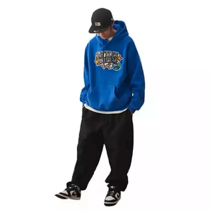 Top Qualité Hommes Bleu Épais Polaire Hoodies Avec Chenille Brodé Logo Hommes Respirant Pull Hoodies - Product Image 3