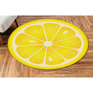 Tapis rond citron, tapis imprimé, tapis jaune, tapis moderne, tapis de zone, tapis fin non tissé - Product Image 2