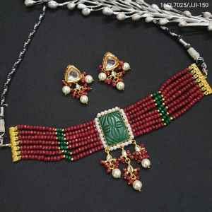 Gargantilla de piedra tallada con cuentas Rojas, collar con pendientes, colección de joyería fina - Product Image 6