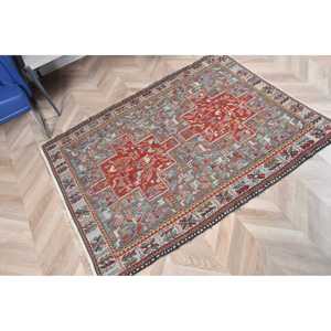 Vintage Turkish Rug, Accent 3.6x5 ft (111x152 cm) Rug, <b>Red</b> Bordered <b>Wool</b> Rug - Product Image 4