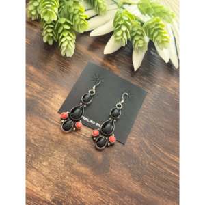 Boucles d'oreilles pendantes Navajo en or 18 carats et argent sterling avec pierres multicolores, grappes de perles de quartz corail, plaqué or - Product Image 3