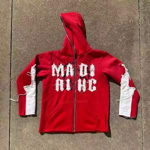 Sweat à capuche pour hommes avec logo personnalisé 100% coton polaire hiver lourd haute qualité vintage vieilli brodé fermeture éclair - Product Image 1