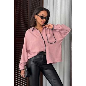 Camisa de Lino Negra Bordada con Bolsillo Topshow al por Mayor - Product Image 1