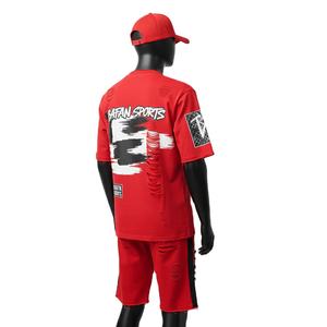 Conjunto de Camiseta y Pantalones Cortos de Algodón Jersey Grueso de 220 GSM para Hombre, Construcción de Paneles con Logotipo Personalizado, Conjunto de 2 Piezas - Product Image 3