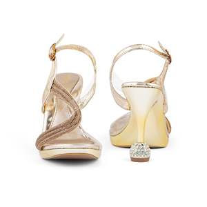 รองเท้าแตะรัดข้อเท้า FN5935สีทองรองเท้าแต่งงานเปิดนิ้วเท้าแฟชั่นปิดลูกไม้ส่วนบนเปิดหลังสำหรับฤดูร้อน - Product Image 2