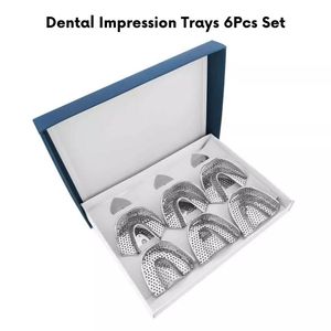 Juego manual de acero inoxidable 304 sin imán dental al por mayor 6 dentaduras postizas completas perforadas Impresión de dientes inferiores superiores esterilizables en autoclave - Product Image 2