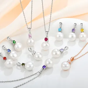 Individueller 925 Silber-Schmuck Zirkon Perle-Halskette 10mm echte Süßwasser-Perle Anhänger Damen Mädchen Mode Schmuck Halsketten