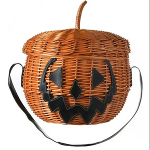 Adorable Cubo de Calabaza de Ratán Tejido a Mano, Diseñado para Halloween, para Guardar Dulces Decorativos, Proveedor de Artesanía de Vietnam, OEM ODM - Product Image 1