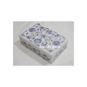 Caja de piedra de mármol con forma de rectángulo de mármol blanco puro con incrustaciones de madreperla para decoración del hogar y artículos de regalos - Product Image 1