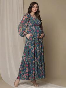 Vestido de algodón indio hecho a mano con estampado floral, ropa larga de verano, regalo de Boda nupcial personalizado a la moda a la venta - Product Image 4