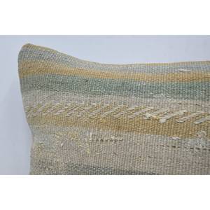 Subtle Striped <b>Beige</b> Wool 16x24 Inch Kantha Pillow Woven Luxury Decorative <b>Cushion</b> for Bedding Floors Vintage Pattern Fluffy - Product Image 2