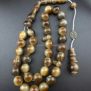 Cuentas Redondas de Hueso de Búfalo Talladas, Color Beige, Orificio Ancho para Ensartar de 6 mm, Cuentas Tribales, 33 Piezas de Falak World Export - Product Image 1