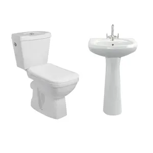 组合浴室套装: 白色陶瓷洁具-2pcs抽水马桶和基座洗手盆水槽，价格有竞争力
