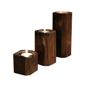 Bougeoir en bois de manguier peint marron sculpté à la main pour la décoration de salon à la maison - Product Image 5