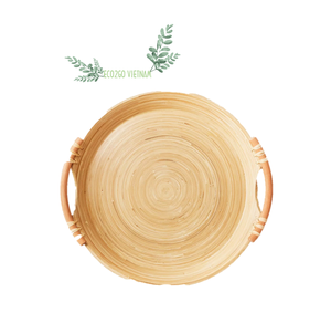 Ensemble d'assiettes filées naturelles en bambou faites à la main et durables avec logo laser rond en PC pour les fêtes Pack de plats du Vietnam - Product Image 2
