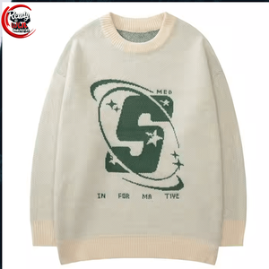 Suéter de Algodón 100% para Hombre, Diseño Personalizado OEM y ODM, Jacquard con Dibujos Animados, Cuello Redondo, Tejido de Punto, Color Negro - Product Image 1