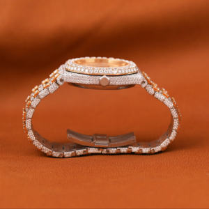 Personalizado dos tonos amarillo y blanco completo helado redondo Moissanite diamante clásico fecha árabe Dial características diamante reloj para hombres - Product Image 5