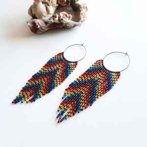 Boho ต่างหูลูกปัดด้วยการออกแบบสีฟ้าครามแอนดี้ cascading Fringe, เครื่องประดับของขวัญที่ไม่ซ้ำกัน - Product Image 3