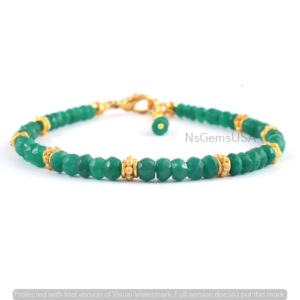 Women's Emerald Green Faceted Emerald <b>Bracelet</b> Beautiful Stone Beads Jewelry Birthstone Gifts for <b>Girls</b> - Product Image 2