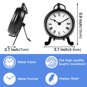 Horloge de bureau vintage en métal, petite horloge analogique de <span class=keywords><strong>table</strong></span>, mouvement à quartz silencieux pour la décoration de la maison, du bureau ou de la chambre - Product Image 2
