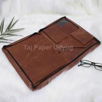 Carpeta de documentos de cuero PU con múltiples bolsillos, cartera clásica hecha a mano, grande, marrón, con cremallera