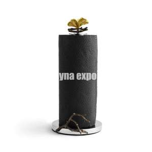 ฐานสแตนเลสตกแต่งหรูหรา พร้อมที่ใส่กระดาษทิชชูรูปผีเสื้อสีทองดำสวยงาม สำหรับตกแต่งโต๊ะโรงแรมและร้านอาหาร - Product Image 1