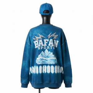 Sweat-shirt oversize pour femme en molleton de coton premium 320 GSM, doux, tie-dye bleu avec logo personnalisé imprimé à l'écran, respirant - Product Image 2