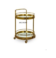Chariot à 2 couches au design antique Chariot à petit-déjeuner et à thé en métal doré pour hôtel et restaurant