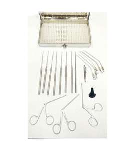 Lot de 20 instruments de chirurgie ORL réutilisables en acier inoxydable pour myringotomie, avec plateau de stérilisation, pour le traitement des infections de l'oreille moyenne - Product Image 1